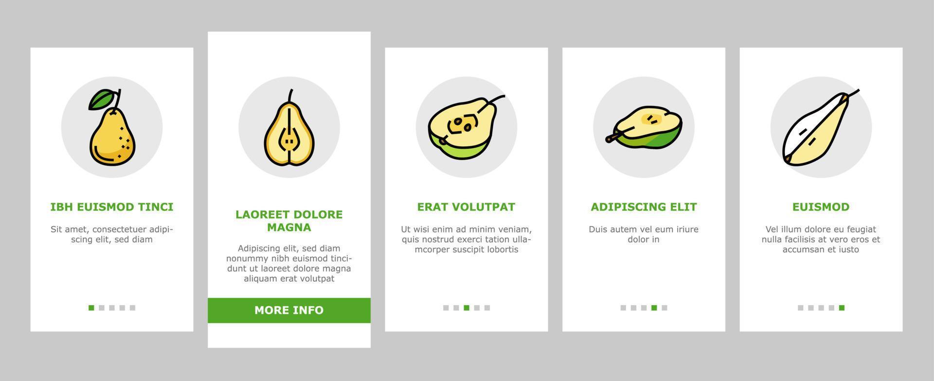 pear fruit green white leaf food onboarding icons set vector