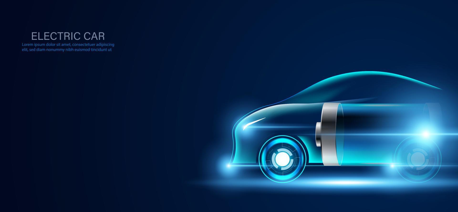 Abstract ev energy car clean energy modern technology concept car and battery On a modern blue background vector