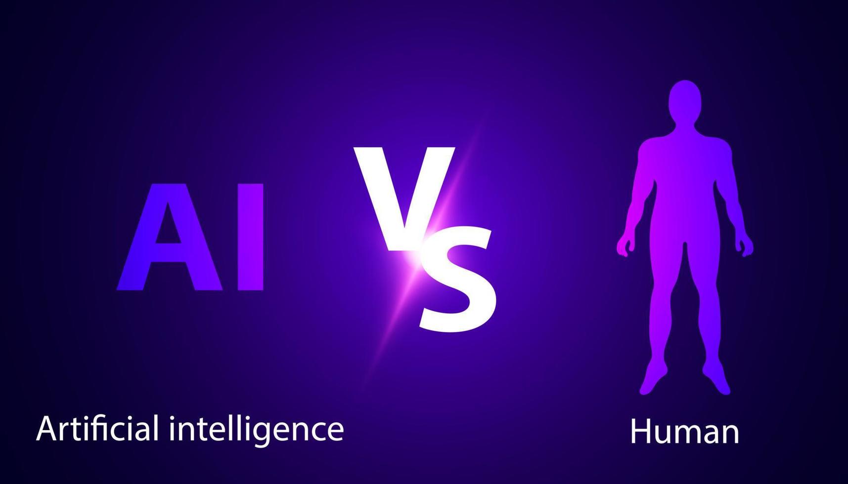 inteligencia artificial abstracta vs humanos, ai versus concepto de analogía humana, reemplazos de ai como chatgpt, openai sobre un hermoso fondo azul, púrpura y futurista. vector