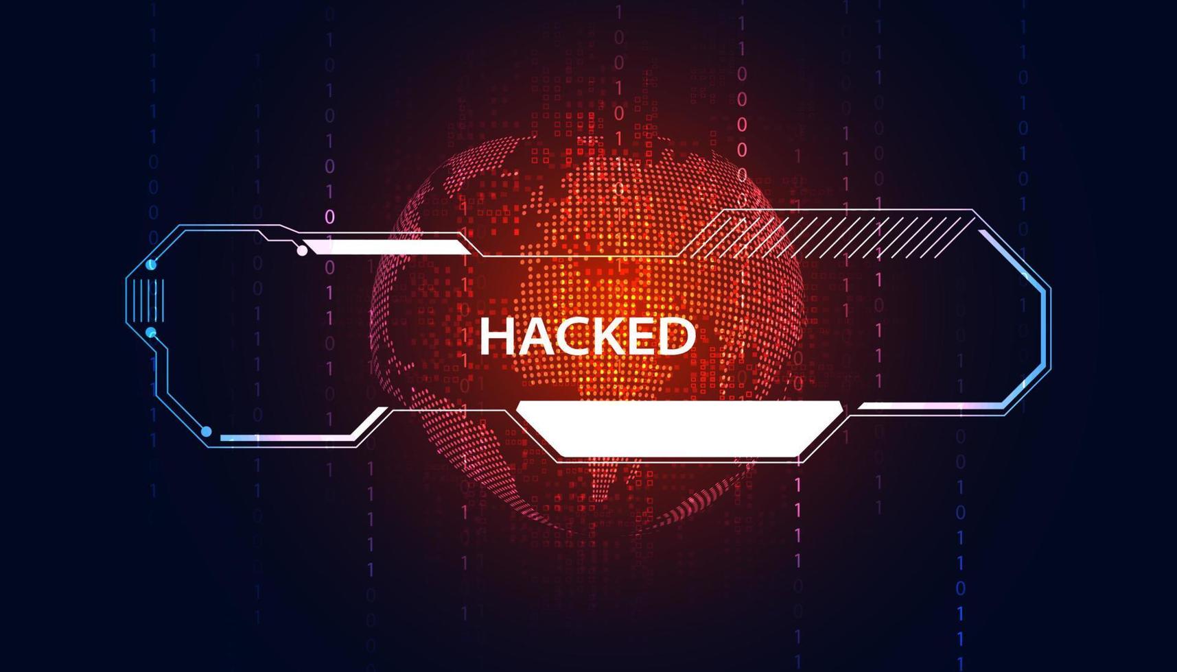 señal mundial abstracta o se les advierte que ha sido pirateado por virus, malware o piratas informáticos en un fondo digital rojo. vector