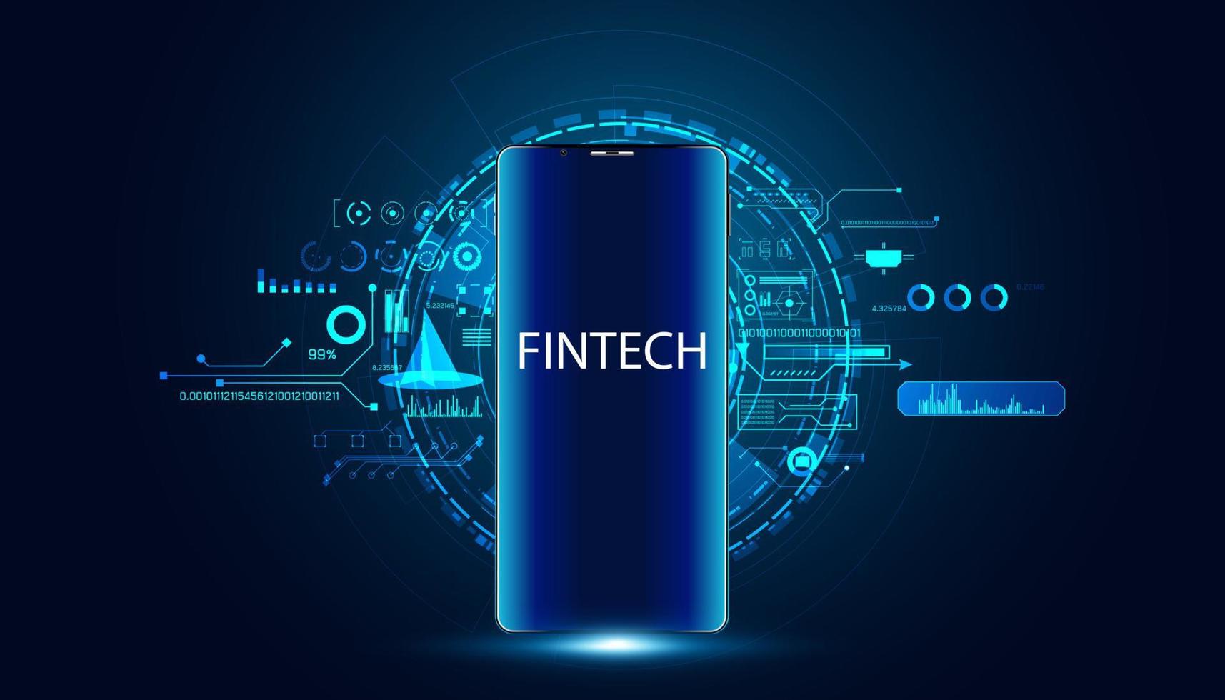 Abstract Mobile and Fintech Technology Element HUD Interface Concept Financial Technology Cryptocurrency Payment On a blue background, futuristic, modern vector