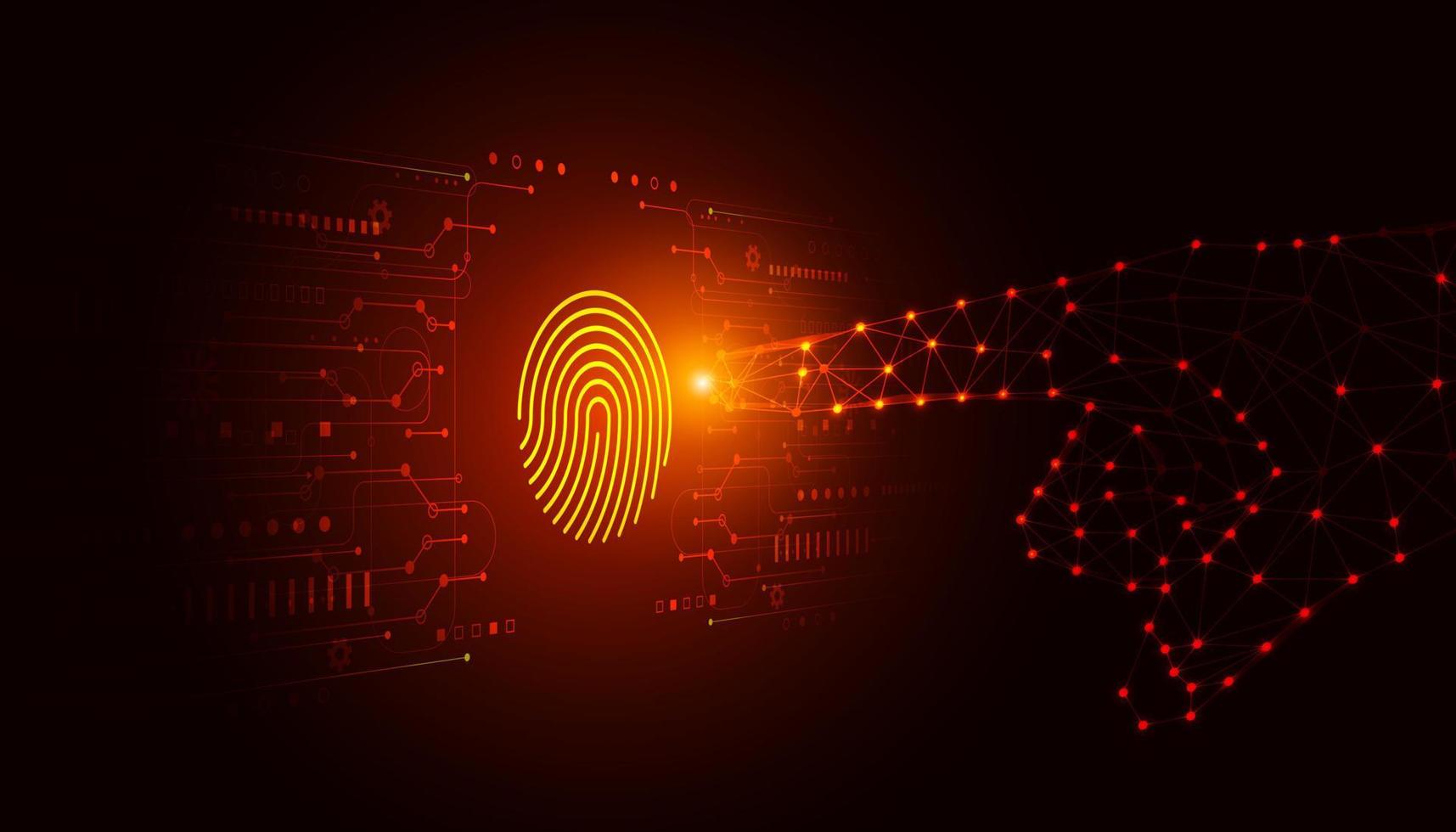 Abstract digital fingerprint login concept identity verification Illustration with digital hand, wireframe, security protection on a futuristic, modern background vector