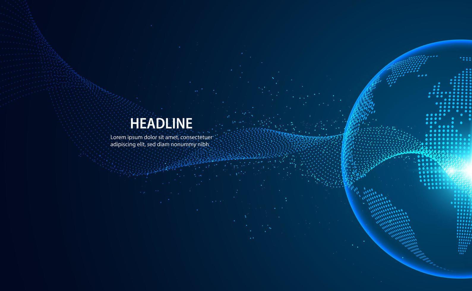 Abstract world and network connection concept, beautiful wave flowing. On a modern blue background for inserting headline text vector