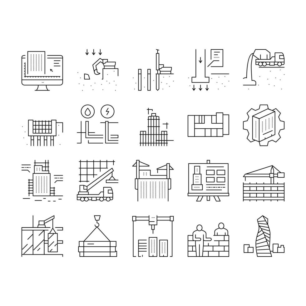 conjunto de iconos de colección de construcción de edificios vector