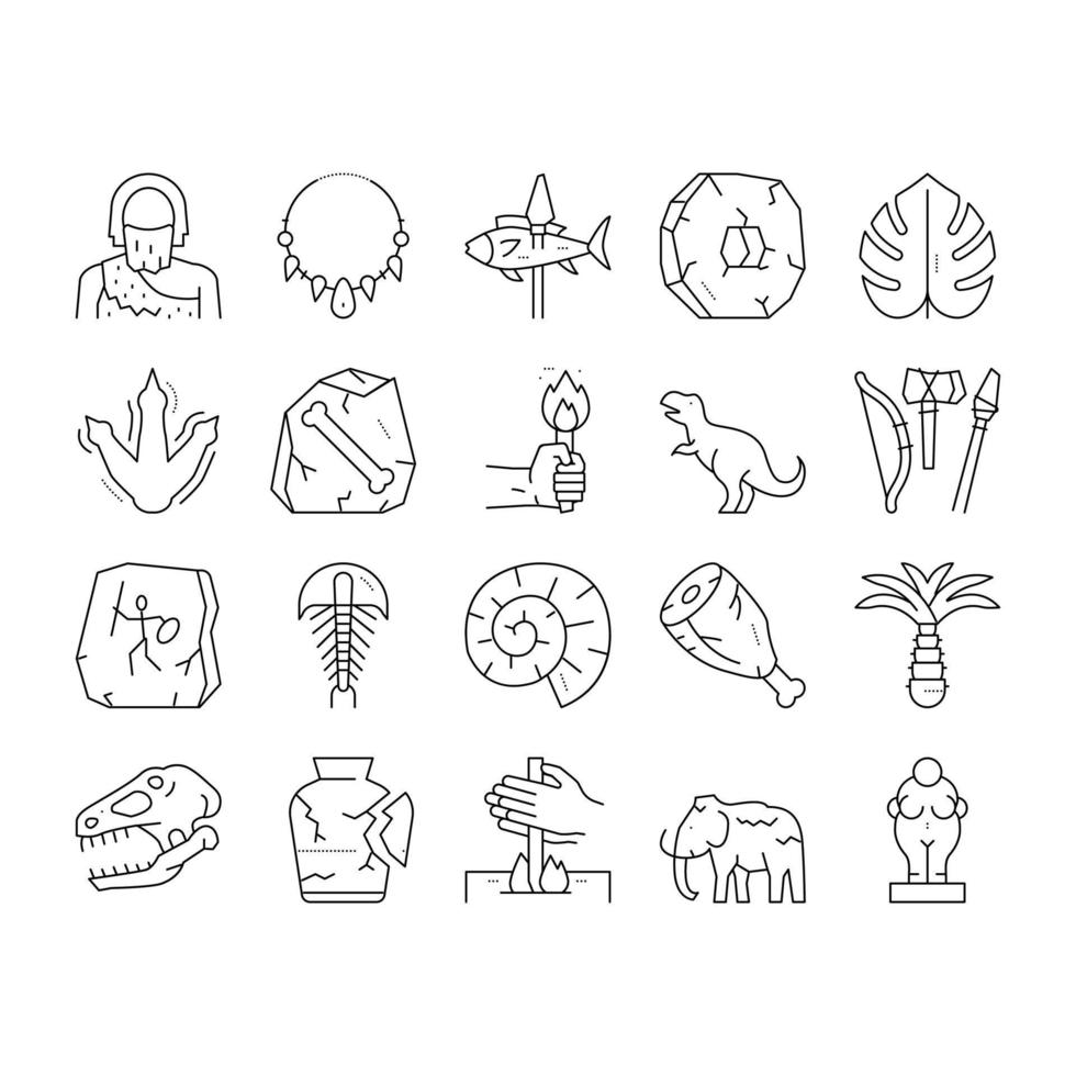 Prehistoric Period Collection Icons Set Vector