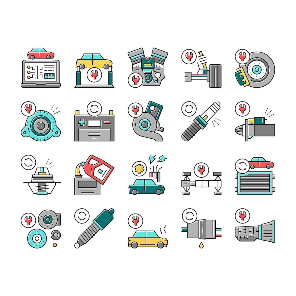 Car Service Garage Collection Icons Set Vector