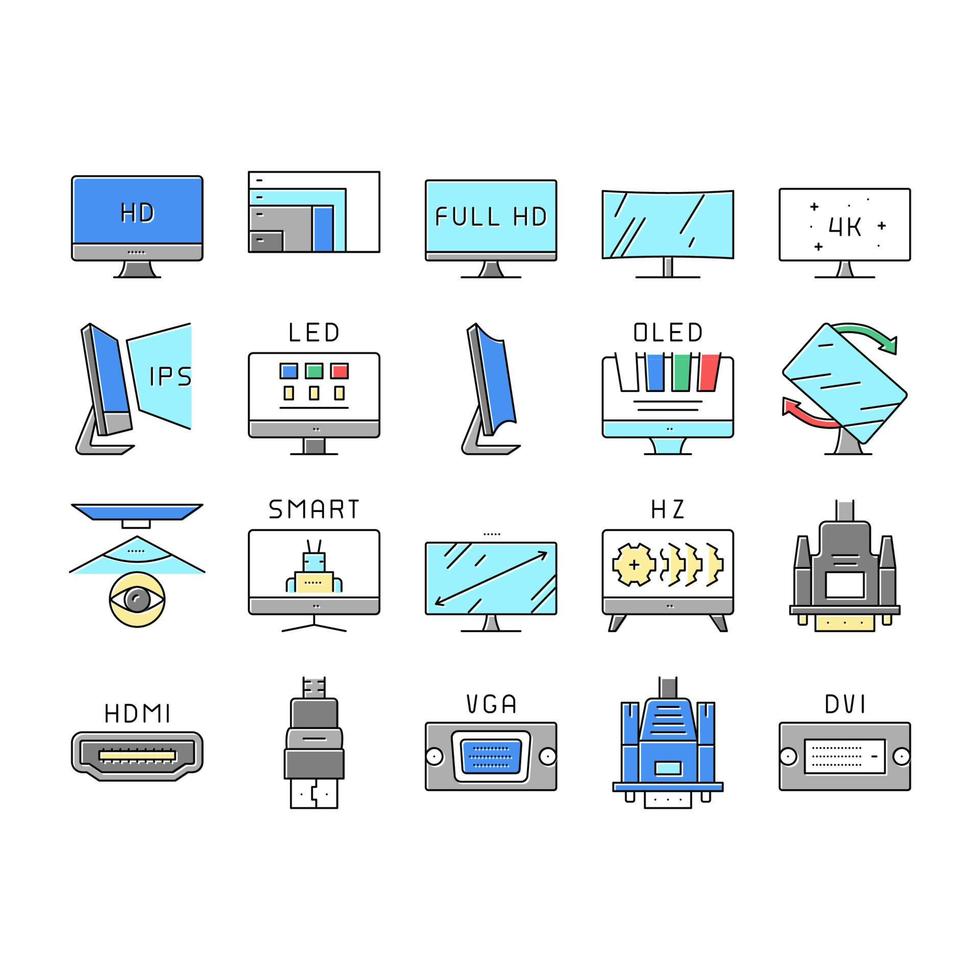 Computer Pc Monitor Collection Icons Set Vector