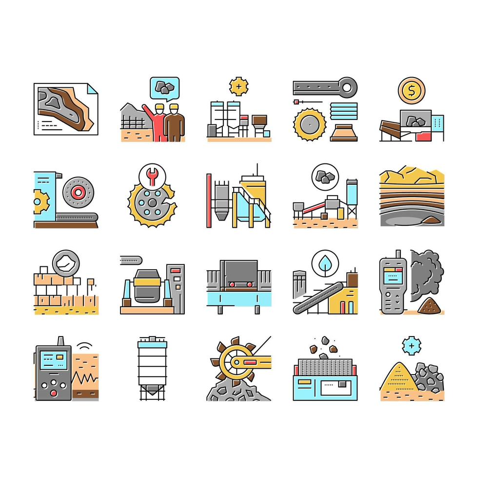 Quarry Mining Industrial Process Icons Set Vector
