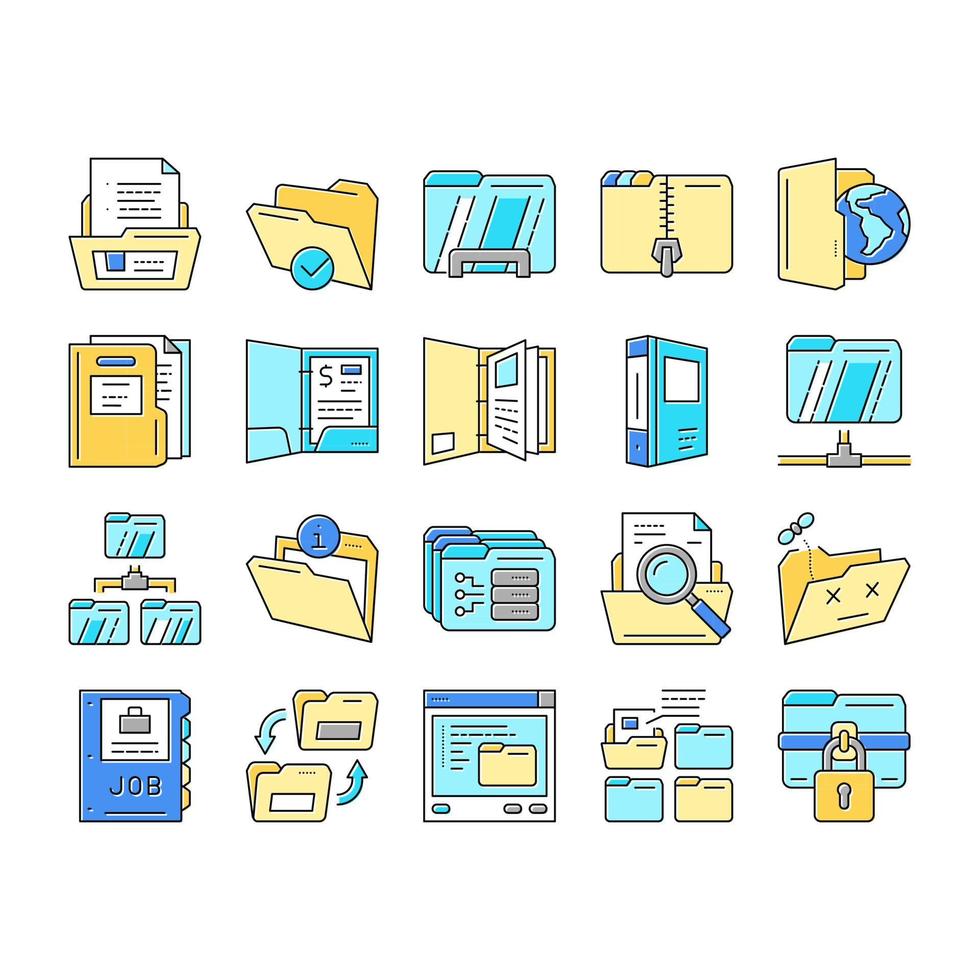 carpeta papel negocio archivo vacío iconos conjunto vector