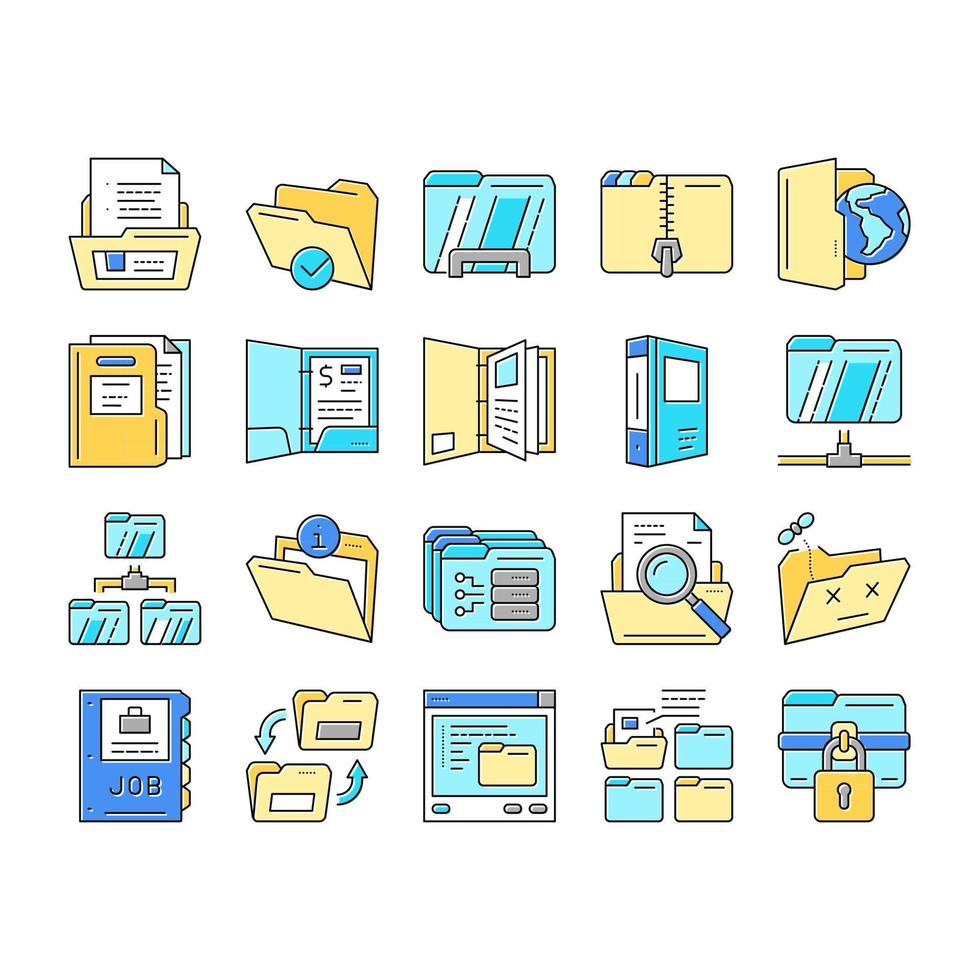 folder paper business file empty icons set vector