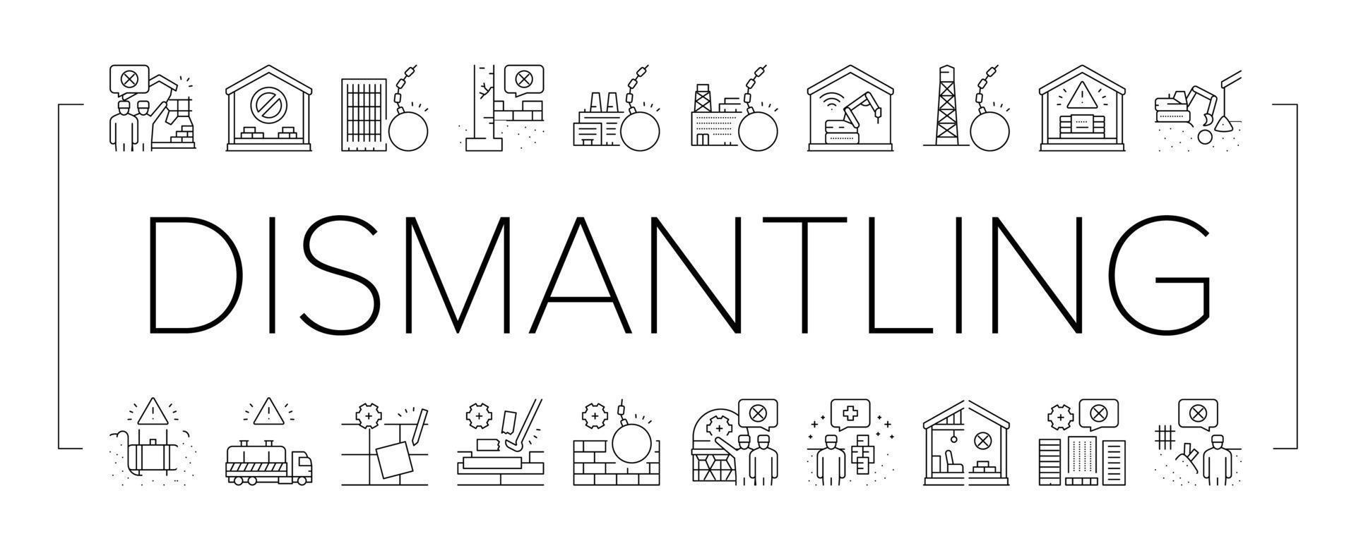 Dismantling Construction Process Icons Set Vector
