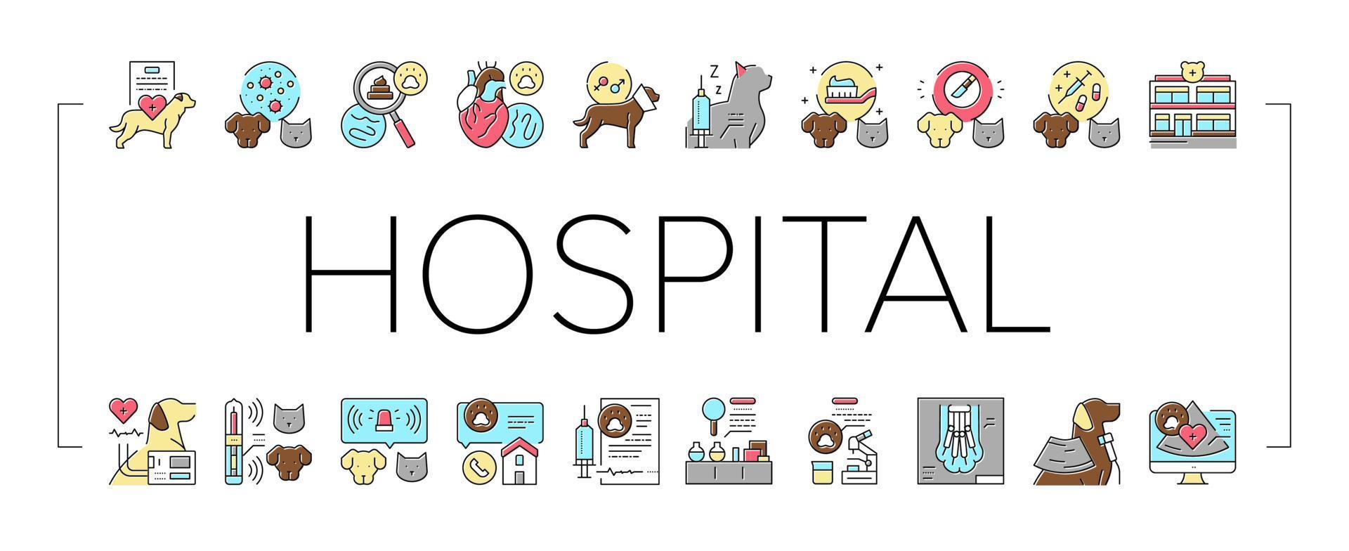 Hospital Pet Health Examination Icons Set Vector