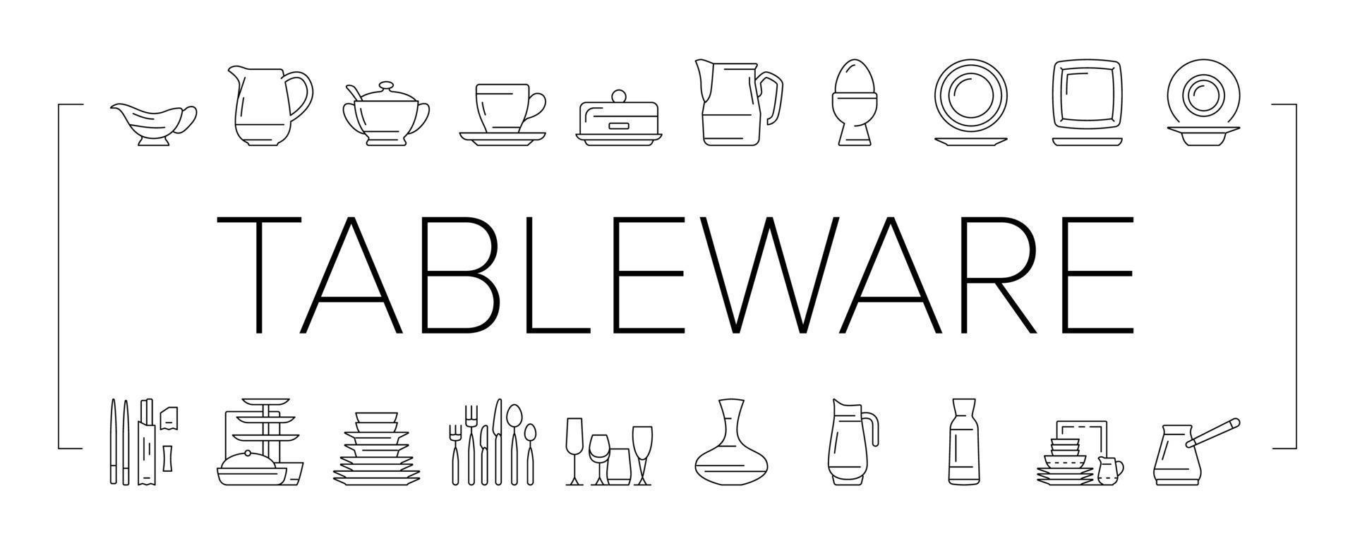 Tableware For Banquet Or Dinner Icons Set Vector