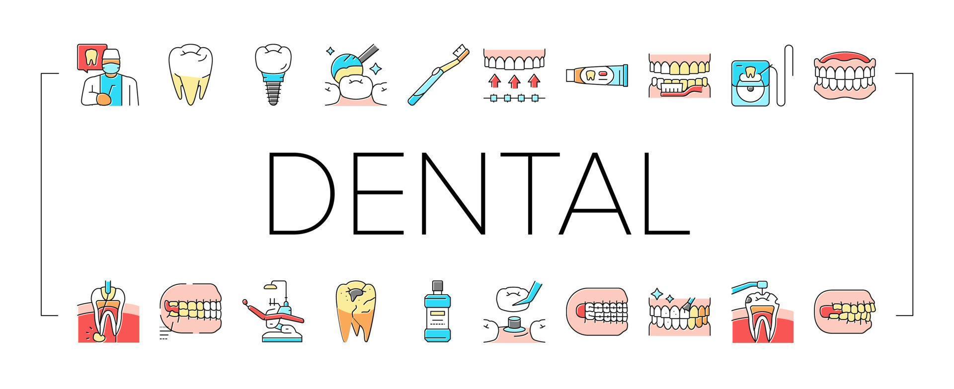 dental care dentist tooth implant icons set vector