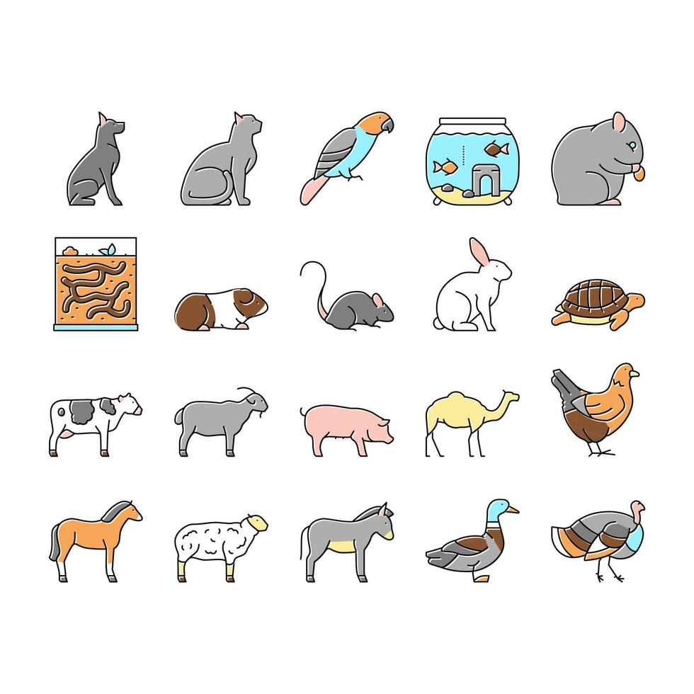 mascotas, animales domésticos, colección, iconos, conjunto, vector