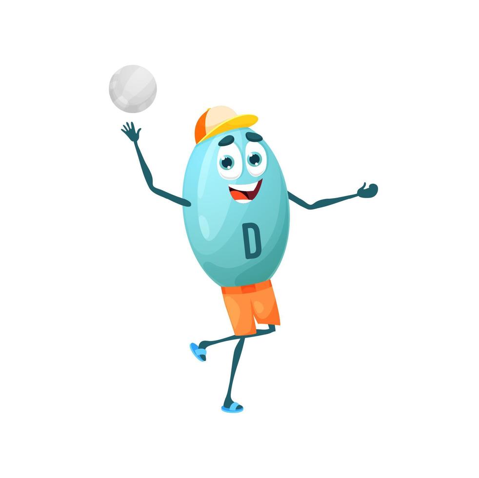 personaje de dibujos animados de vitamina d jugando al voleibol vector