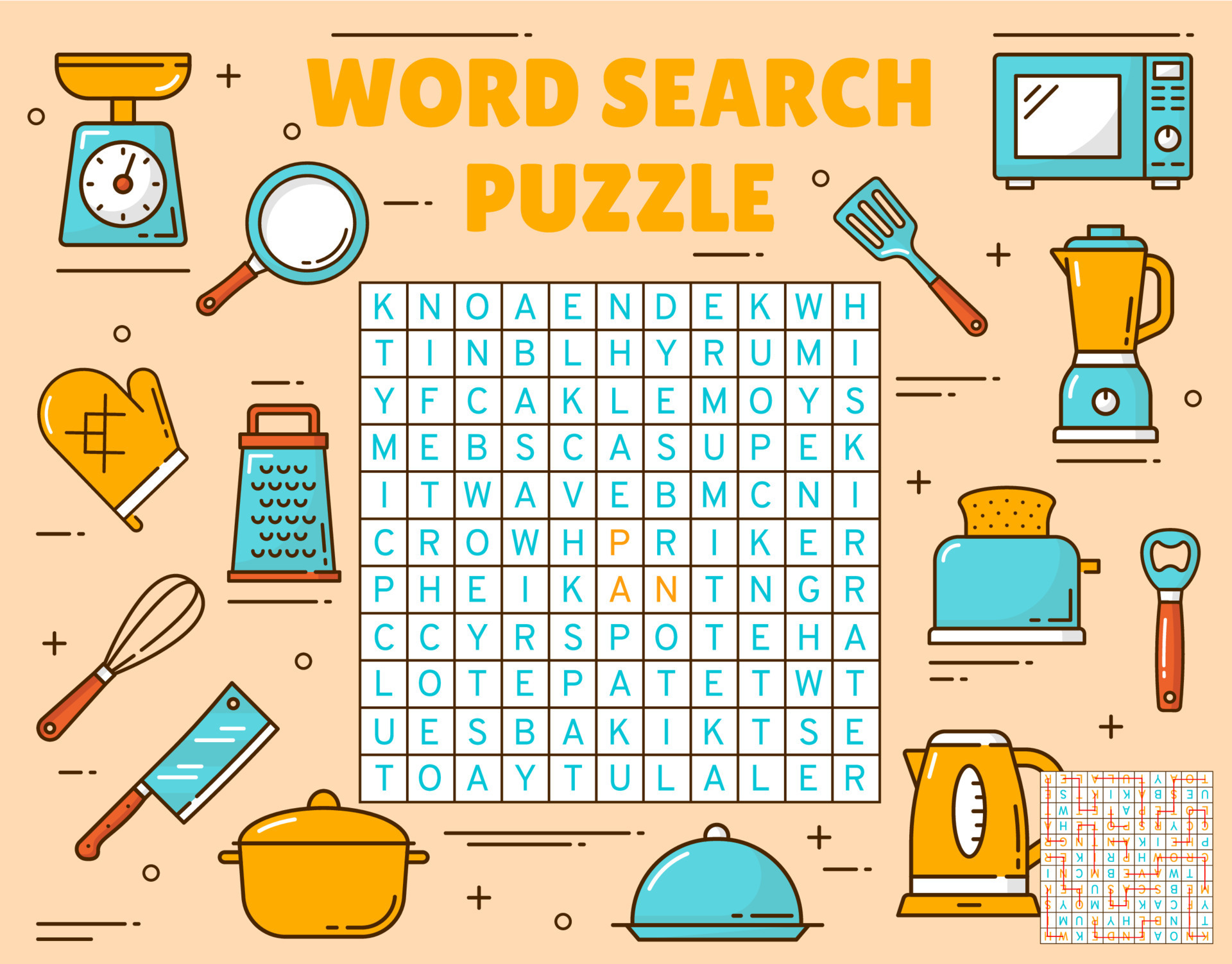 Utensil Word Search Puzzle Game