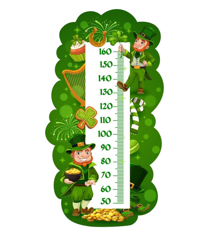 Kids height chart with cartoon leprechauns vector