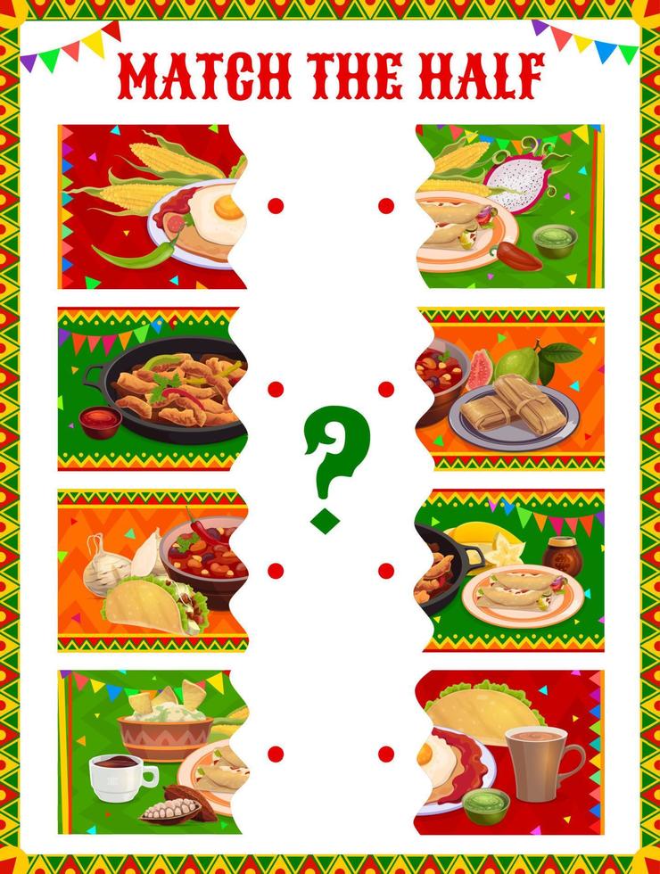 Match half of Mexican cuisine game worksheet vector