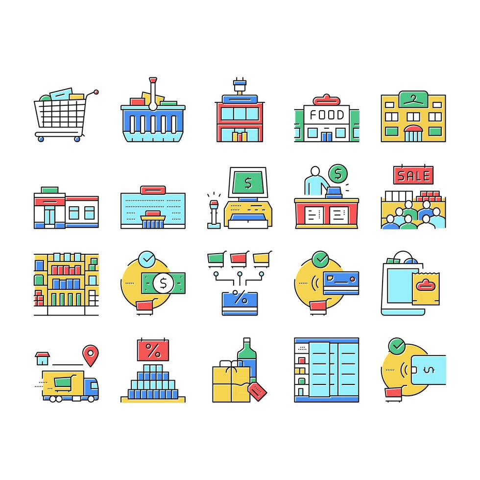 conjunto de iconos de colección de compras y compras vector