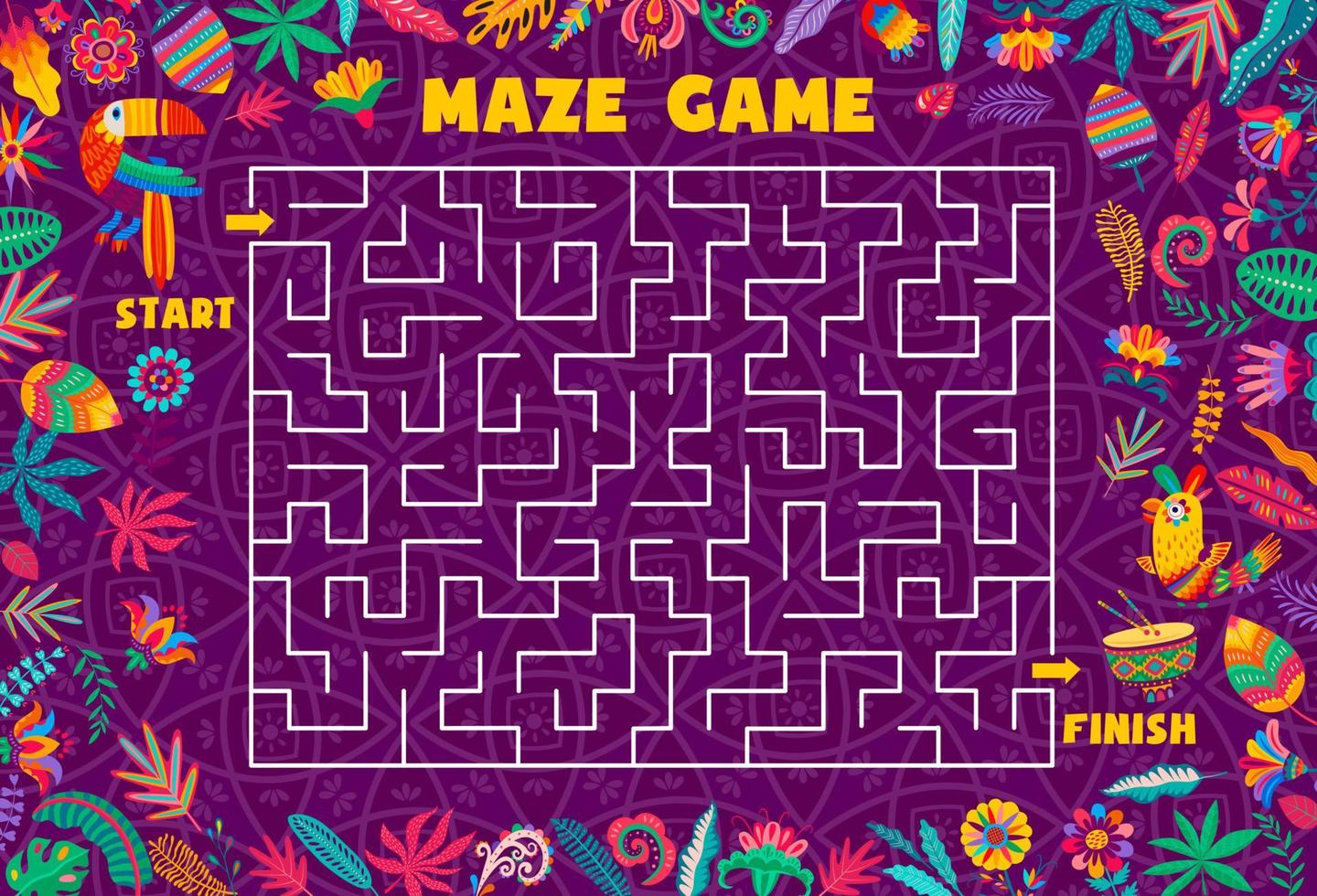 Labyrinth maze game help toucan to find exit vector