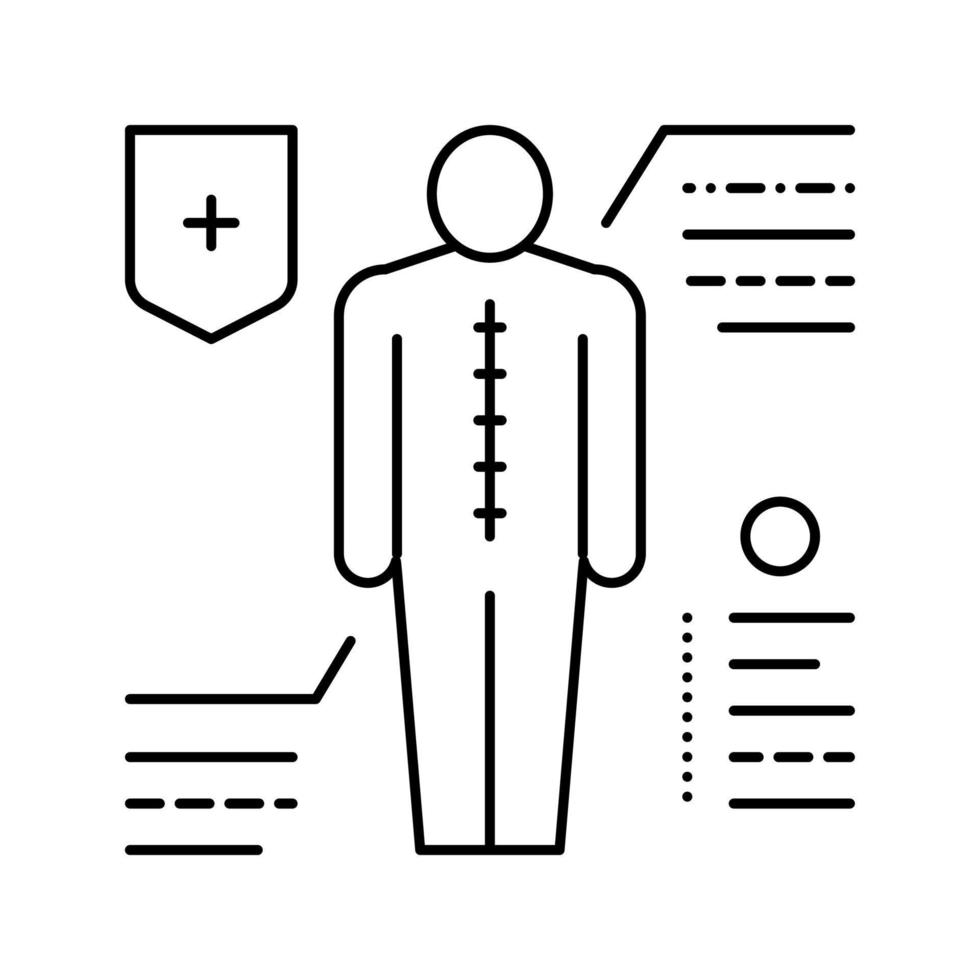 prevención escoliosis línea icono vector ilustración