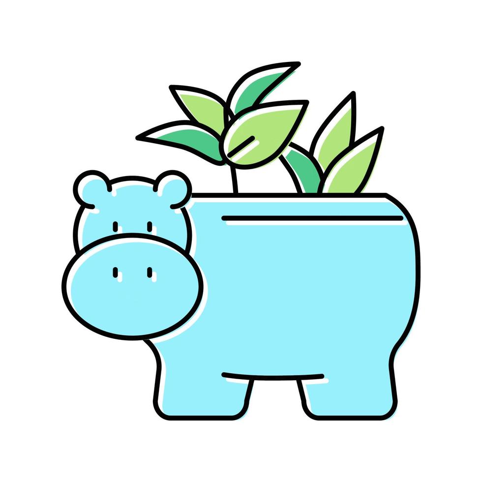 pot in hippopotamus form for house plant color icon vector illustration