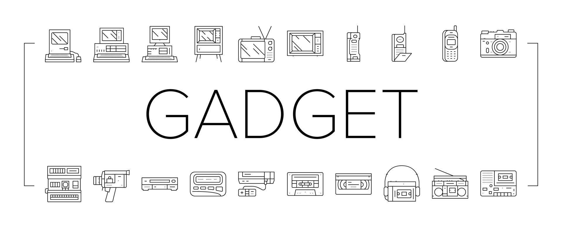 retro gadget technology device icons set vector
