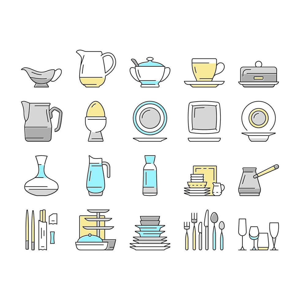 Tableware For Banquet Or Dinner Icons Set Vector