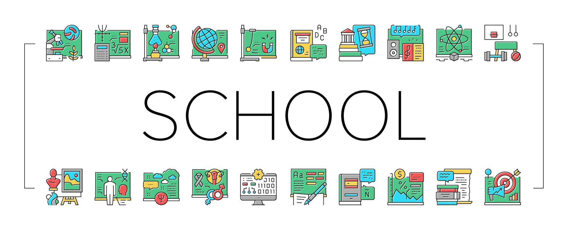 School Subjects Learn Collection Icons Set Vector