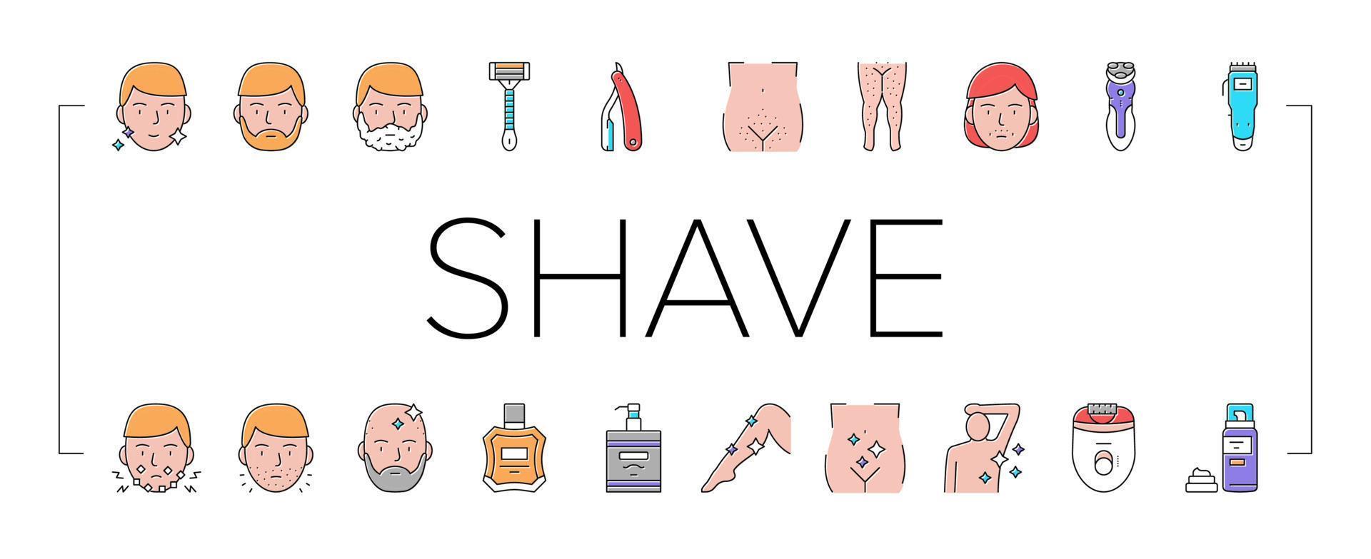 Shave Treat Accessory Collection Icons Set Vector