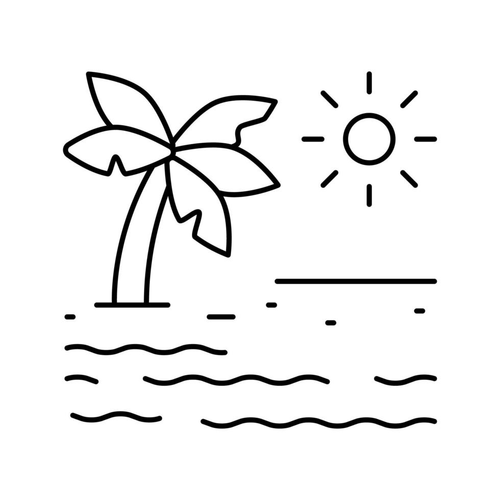 playa tropical verano línea icono vector ilustración