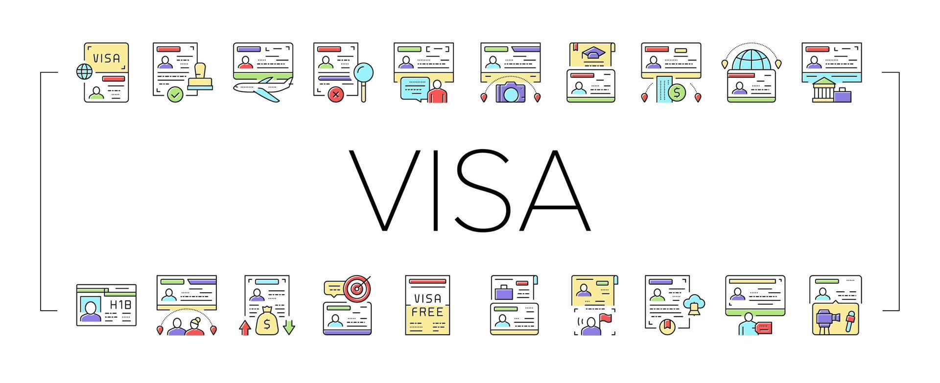 Visa For Traveling Collection Icons Set Vector