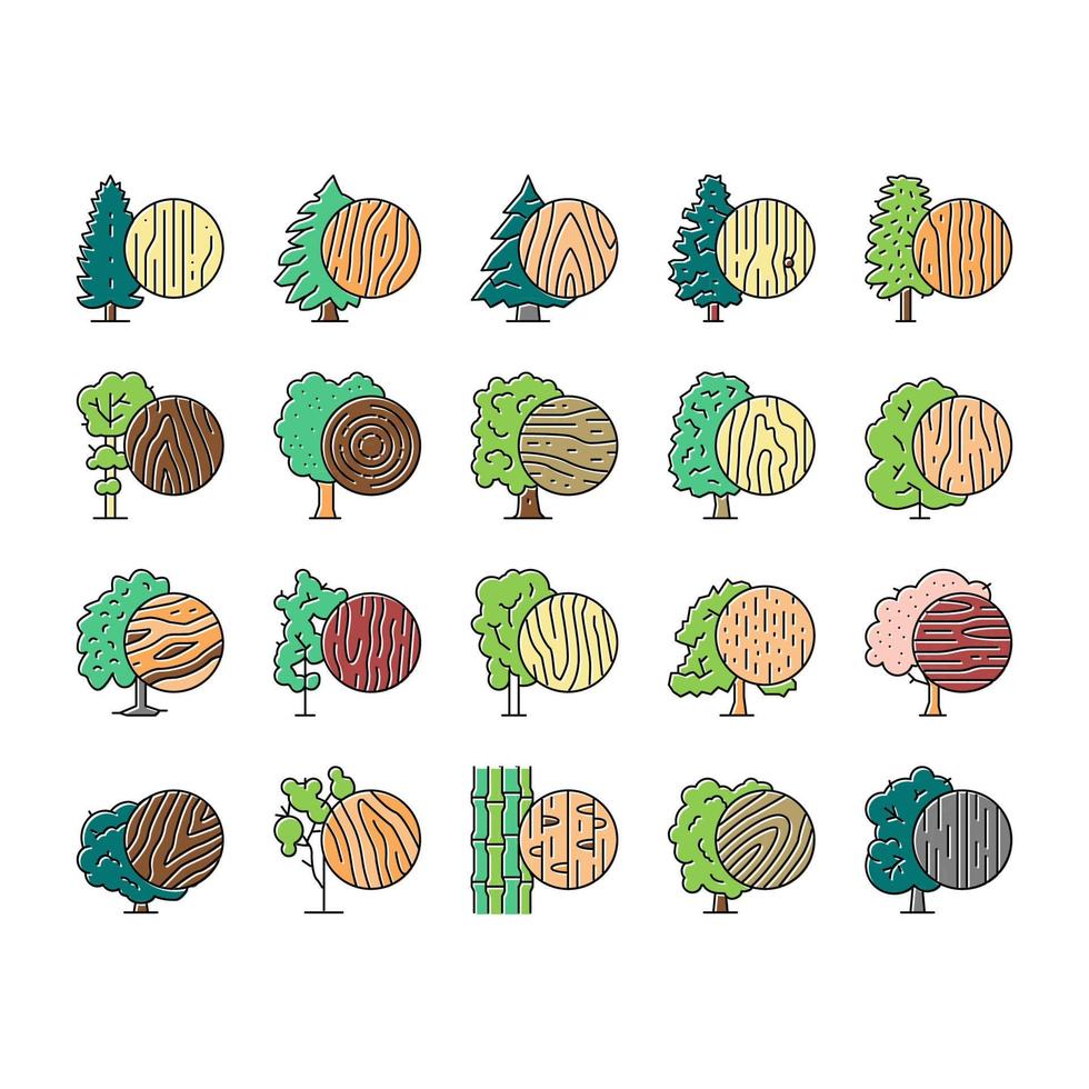 vector de conjunto de iconos de árboles naturales de crecimiento de la tierra de madera