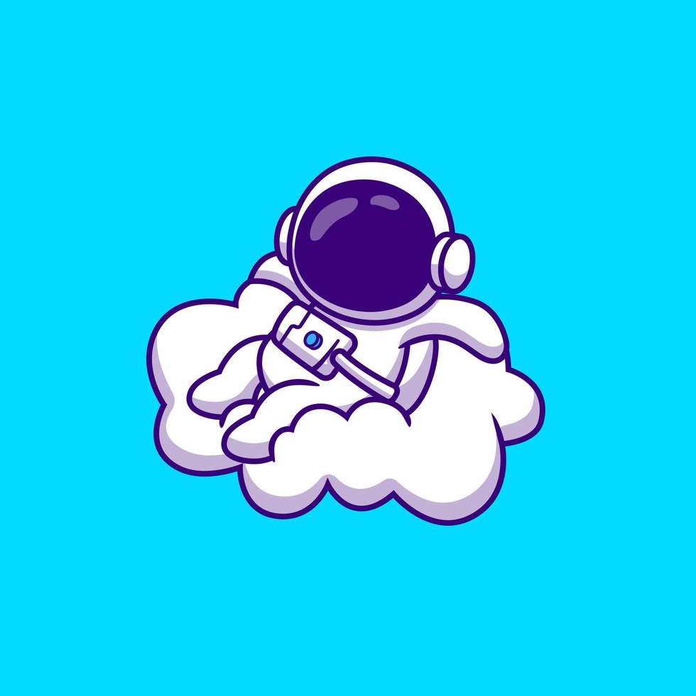 Cute Astronaut Sitting On Cloud Cartoon Vector Icon Illustration. Science Technology Icon Concept Isolated Premium Vector. Flat Cartoon Style