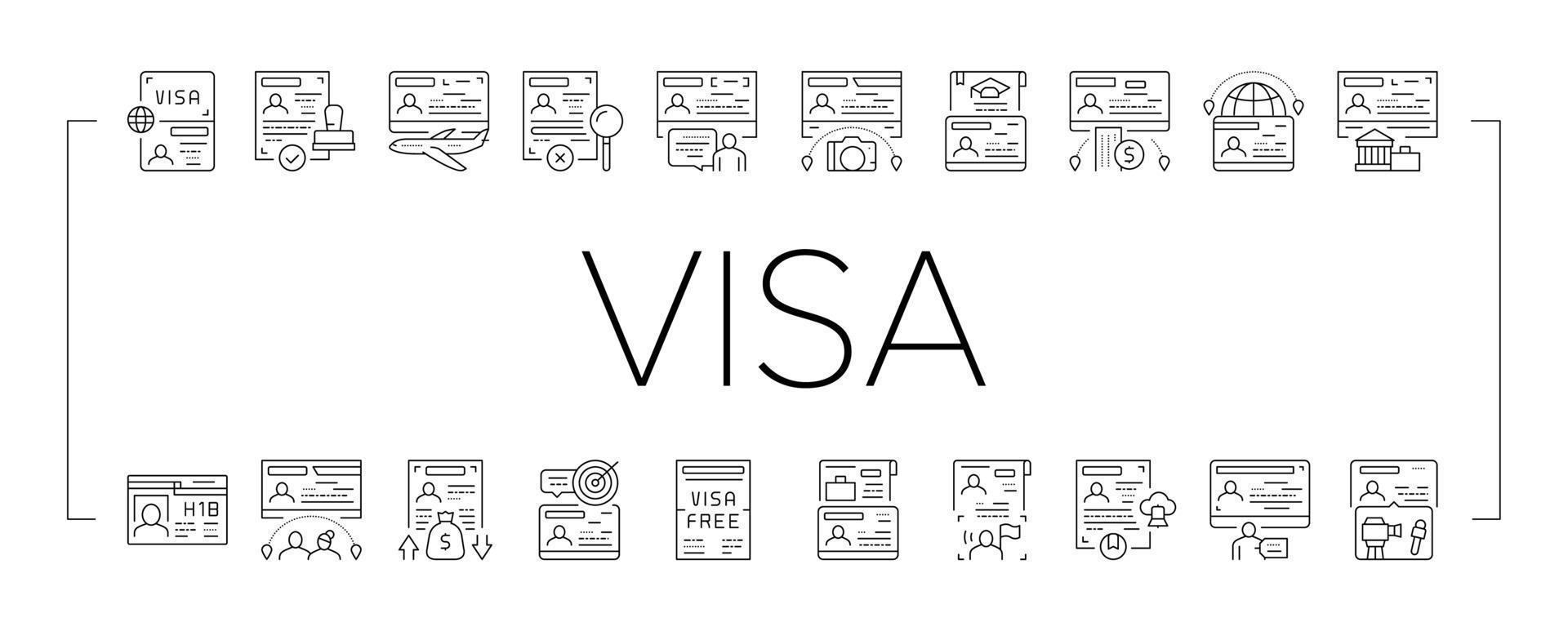 Visa For Traveling Collection Icons Set Vector