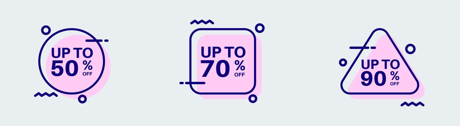Discount label sticker in retro design style. Sticker with 50, 70, 90, percent off special price. vector