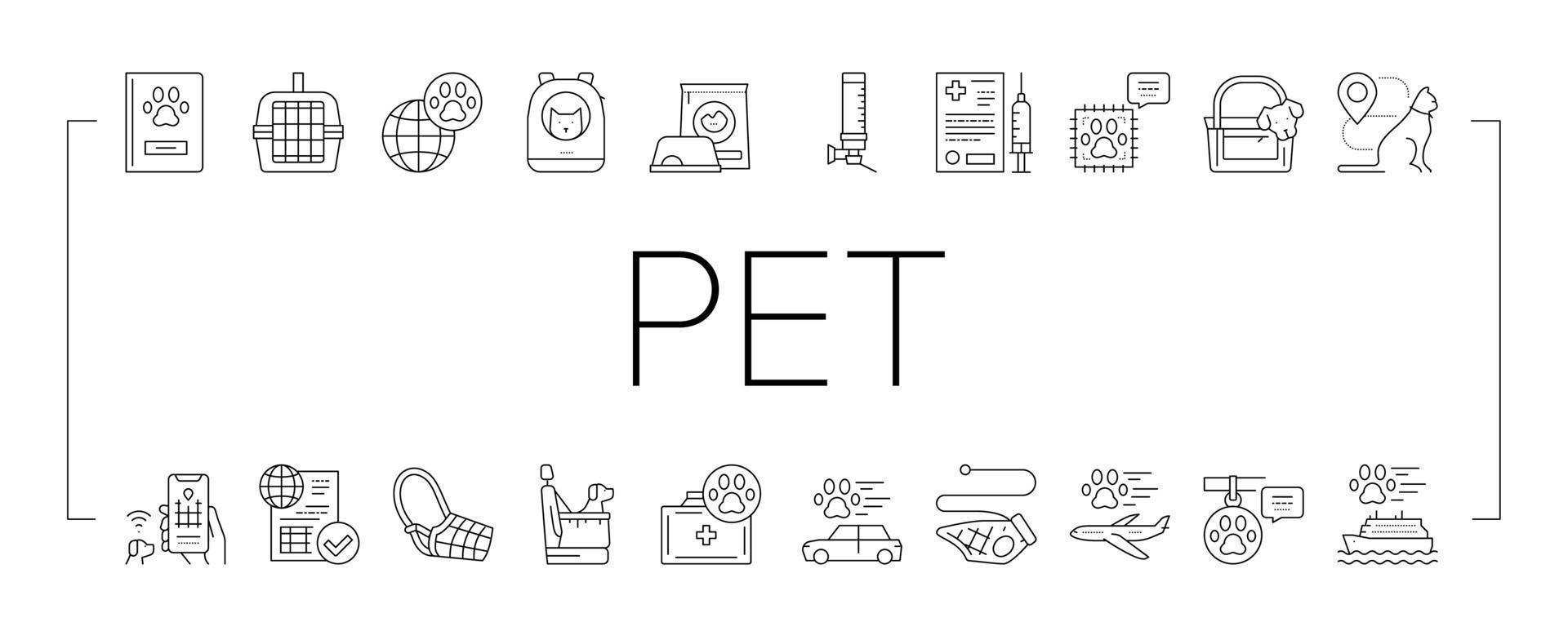 conjunto de iconos de colección de equipos de viaje para mascotas vector