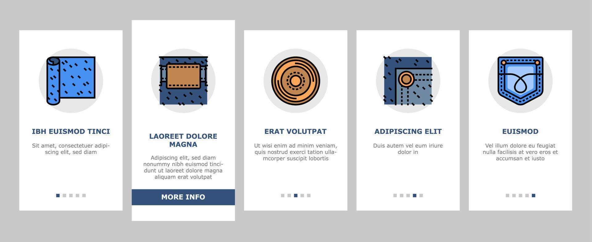 denim textile material fashion onboarding icons set vector