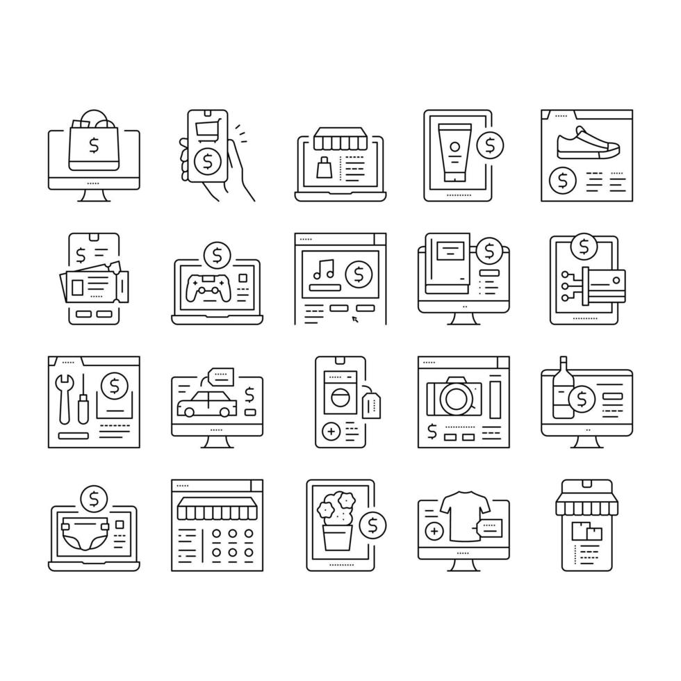 conjunto de iconos de colección de aplicaciones en línea de compras vector