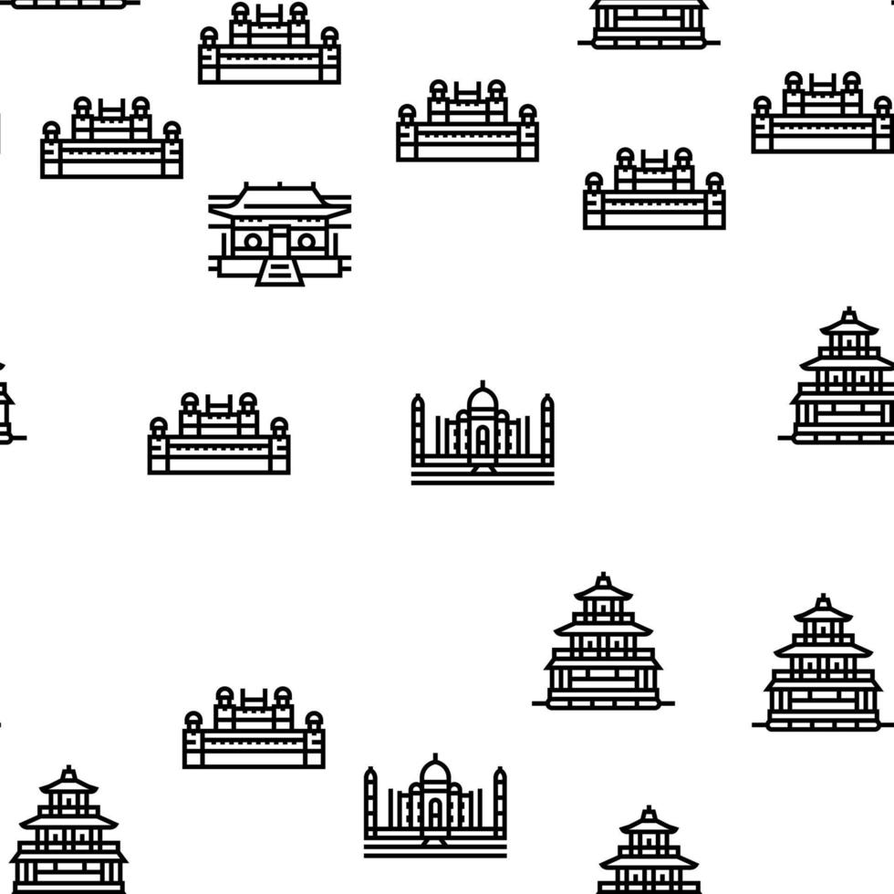 Asia Building And Land Scape vector seamless pattern