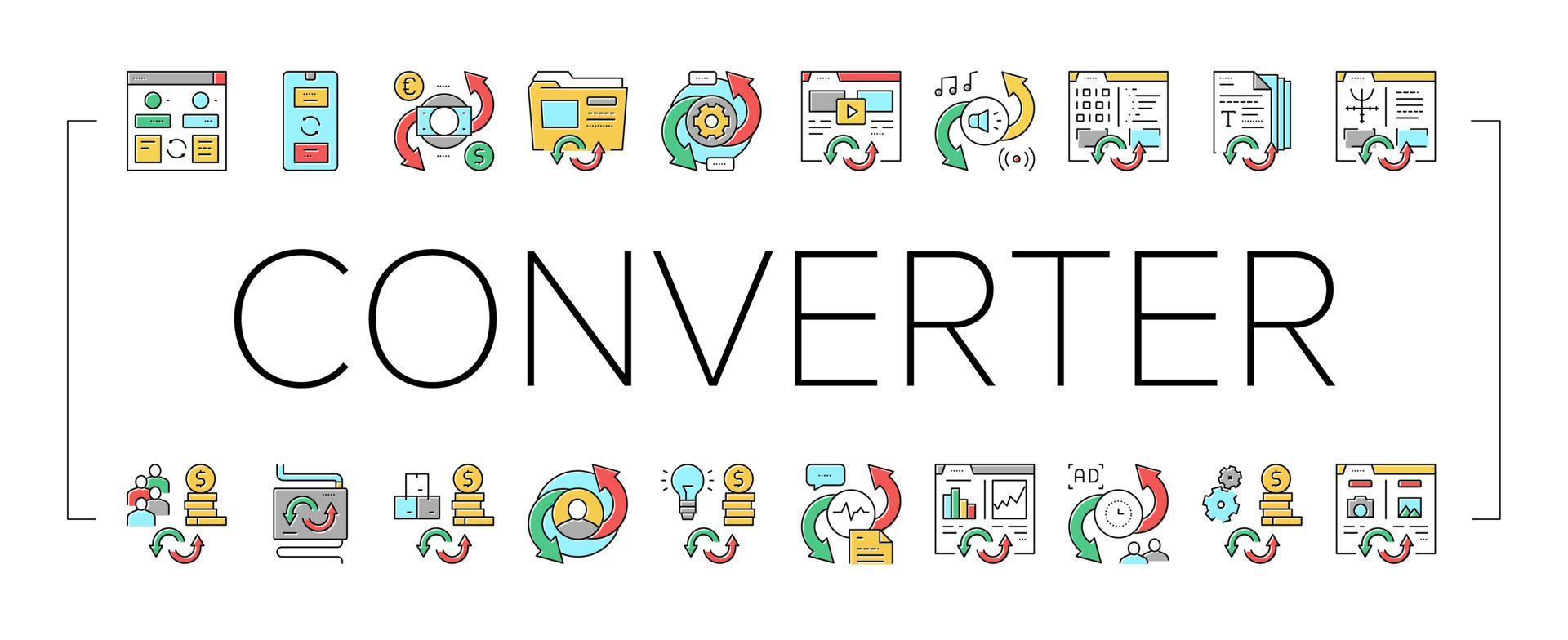 Converter Application Collection Icons Set Vector
