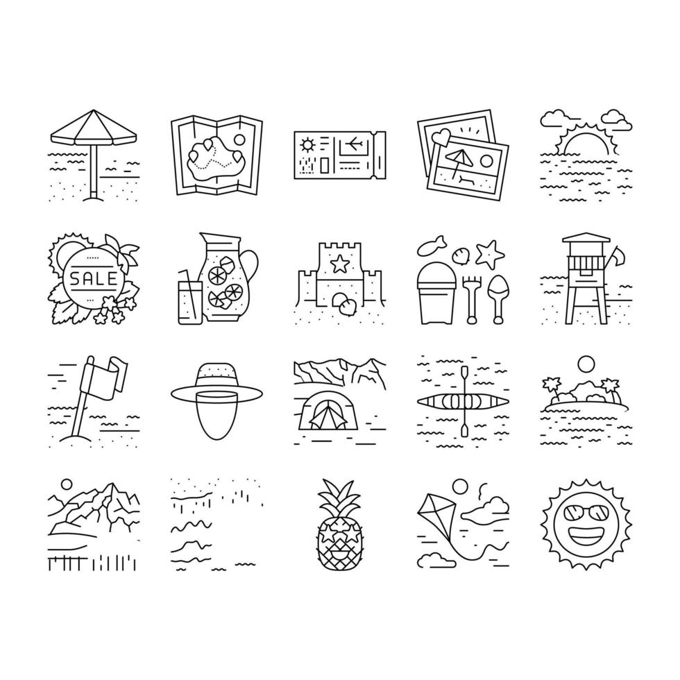 summer season vacation nature icons set vector