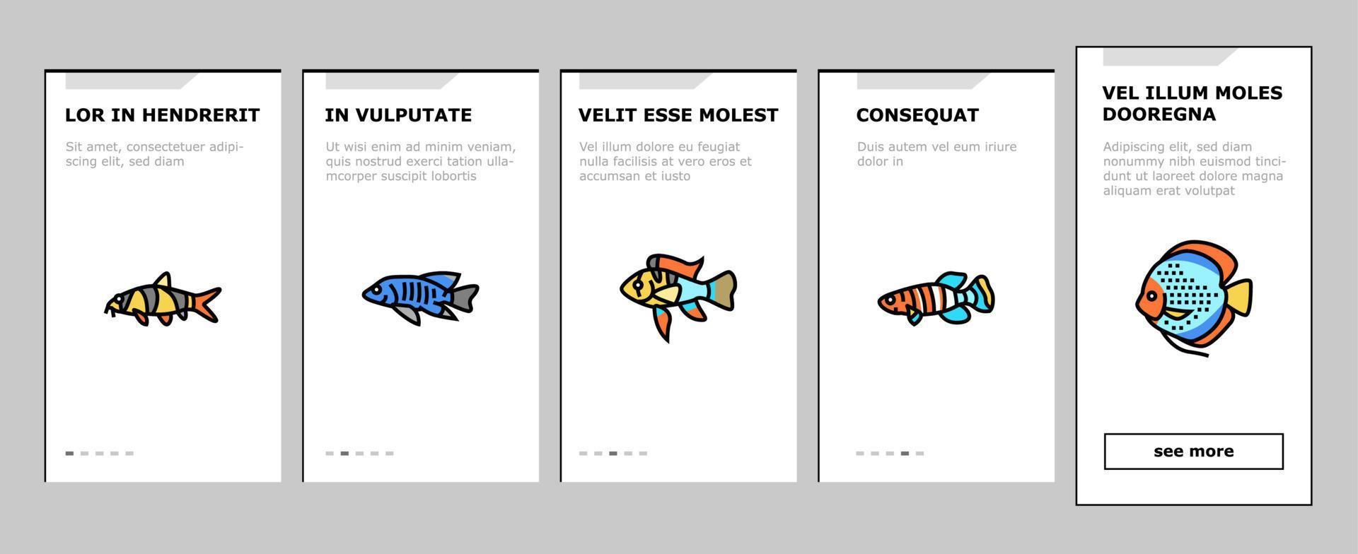 Aquarium Fish Tropical Animal onboarding icons set vector