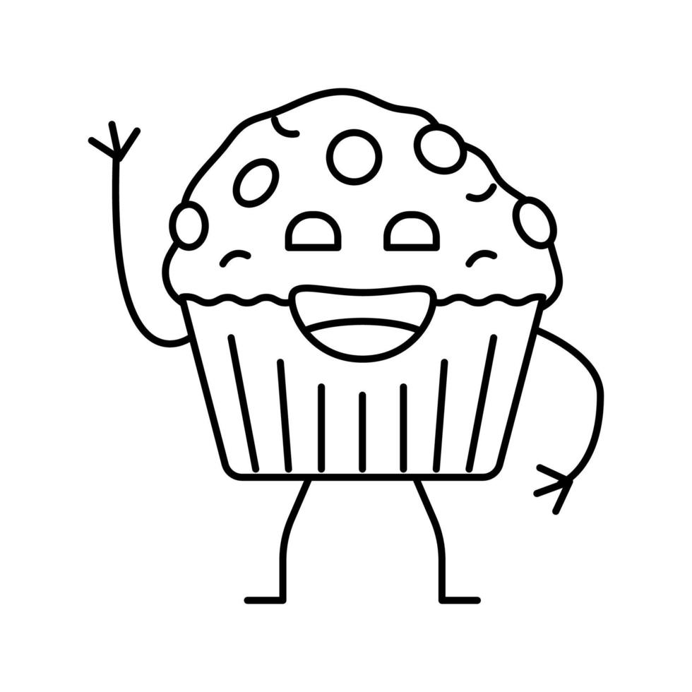 muffin postre carácter línea icono vector ilustración