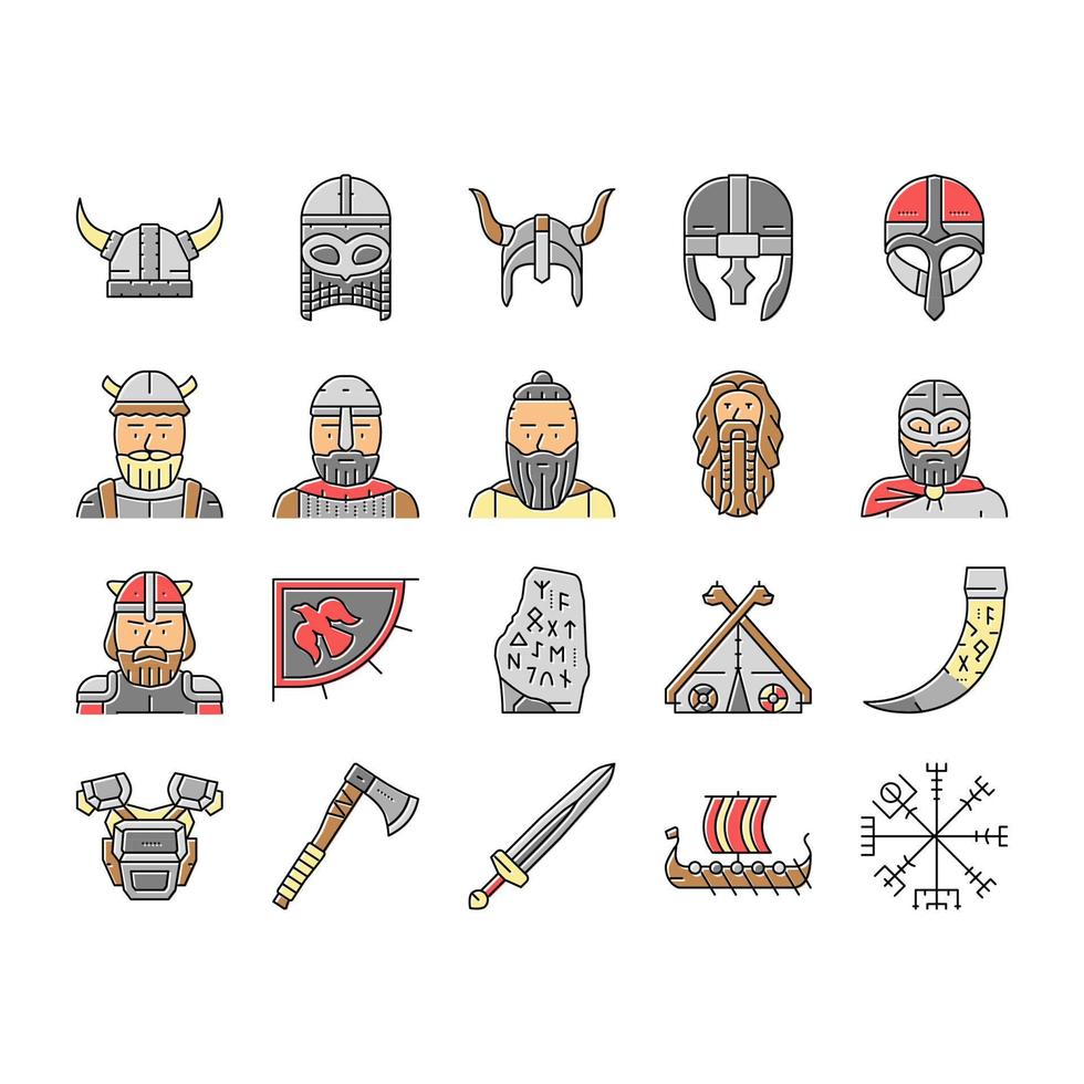 viking medieval norse helmet icons set vector