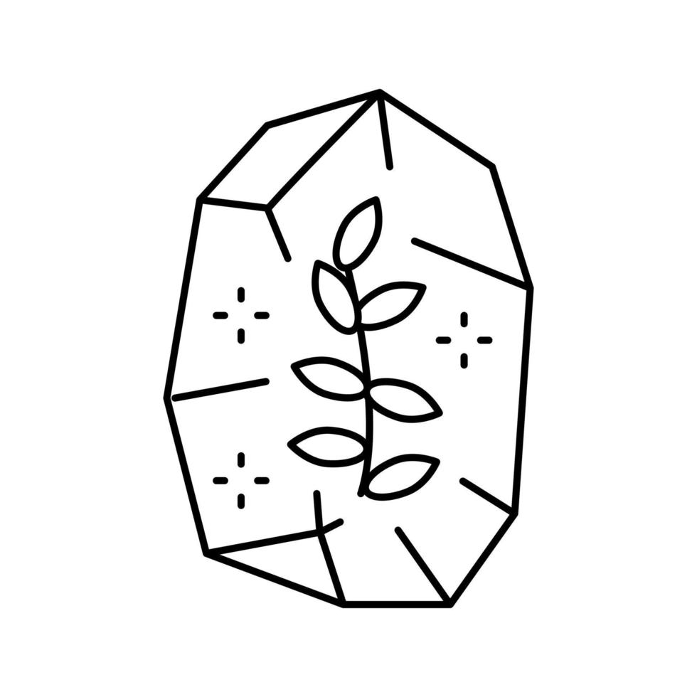piedra con planta boho línea icono vector ilustración