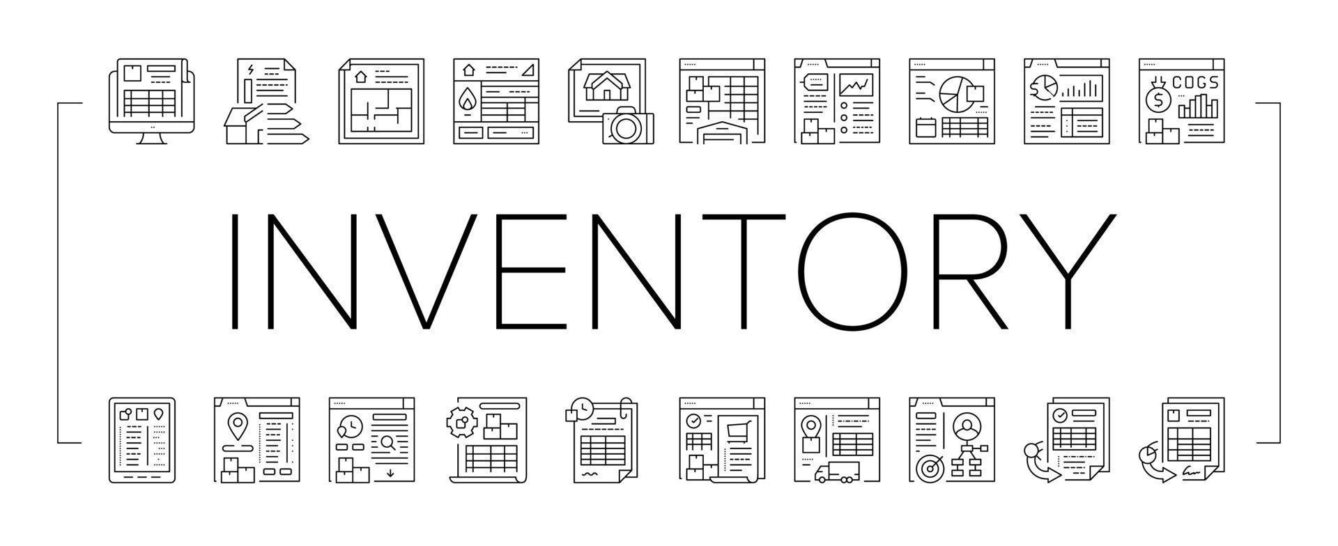 Inventory Analytics And Report Icons Set Vector