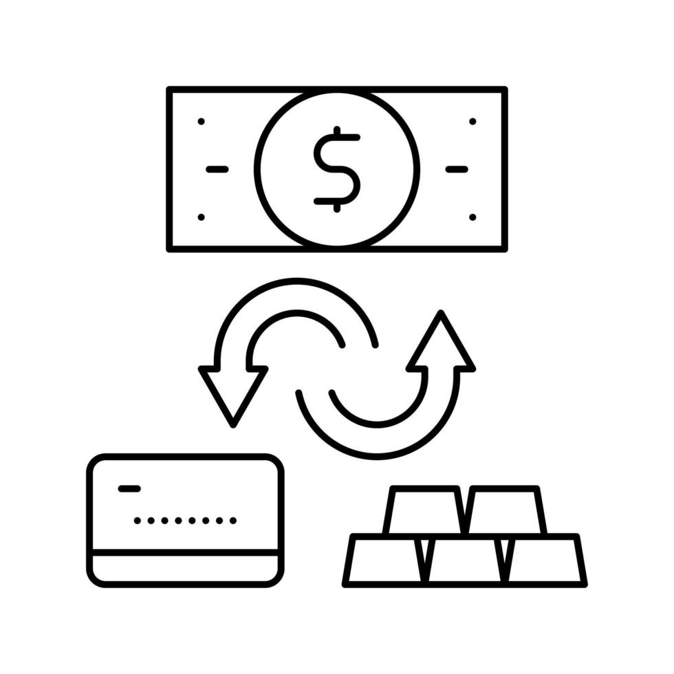 cambio de efectivo en oro y dinero electrónico línea icono vector ilustración