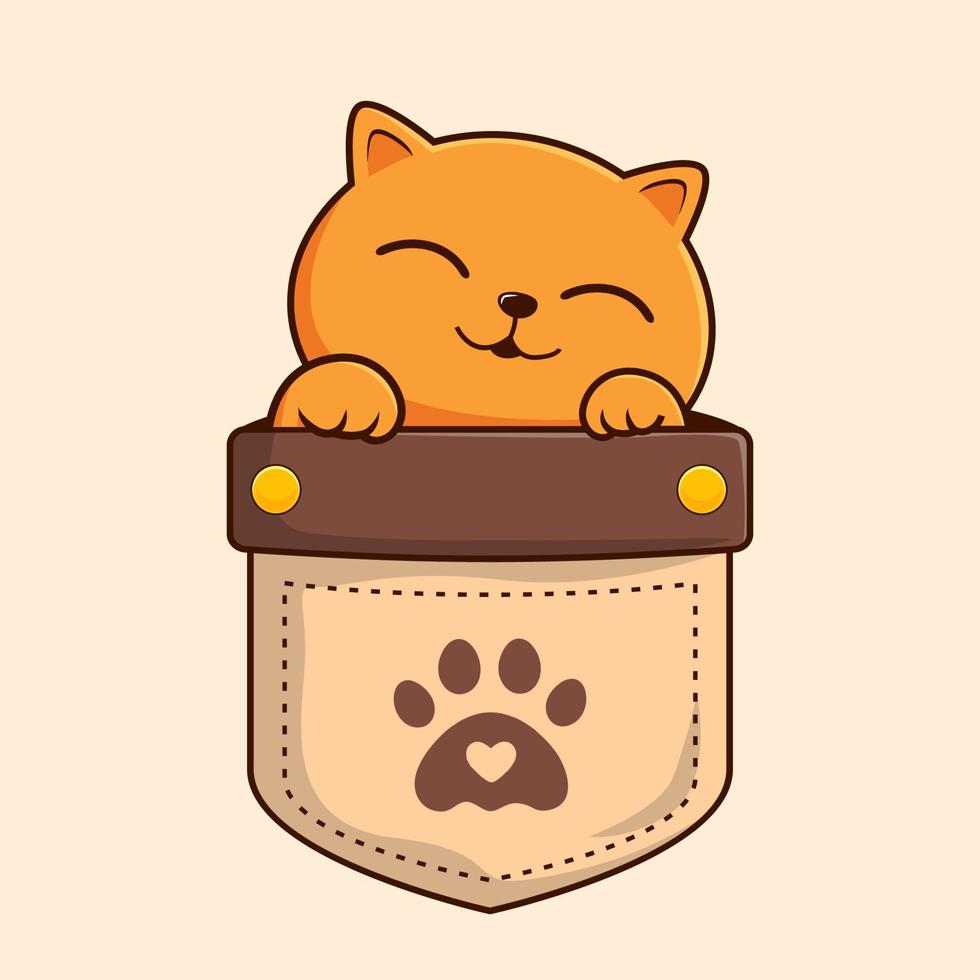 Orange Cat Hide in Pocket Cartoon - Orange Kitty Cat Vector